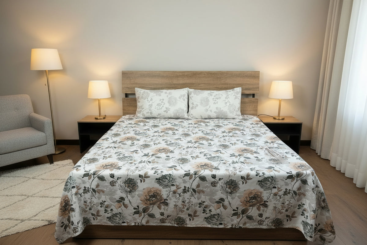 Sage Rose Trail Cotton Bedsheet Set 3 Pcs King size