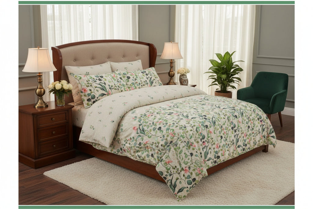 Blush Garden Leaf pure Cotton Bedsheet Set
