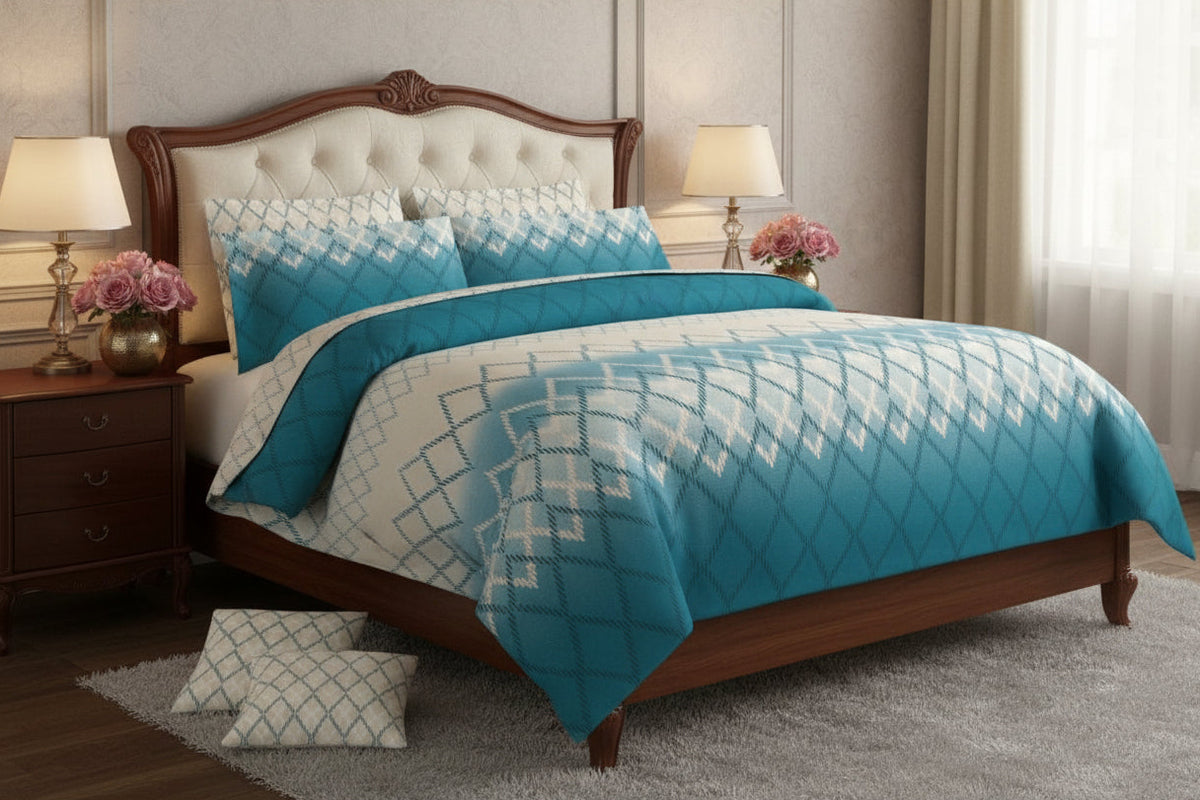 Teal Ombre Diamond Pure Premium Cotton Bedsheet Set