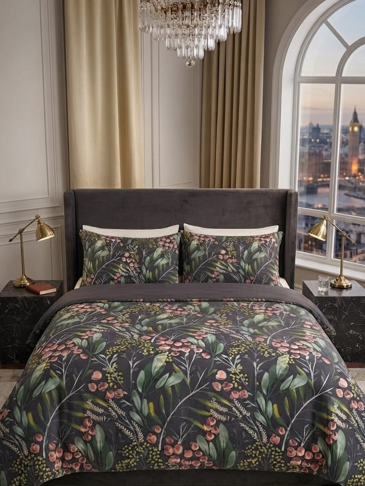 Midnight Berry Botanical Pure Cotton Bedsheet Set