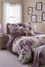 Purple Dreams Dahlia Printed satin  Bedsheet Set