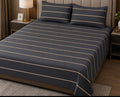 Charcoal Gold Pinstripe Printed satin Bedsheet Set
