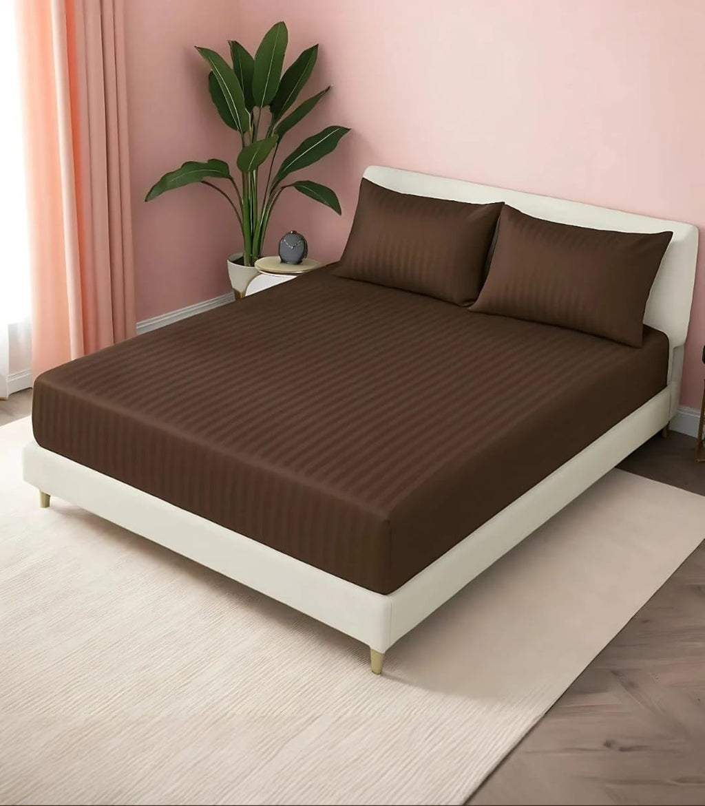 Chocolate Brown Striped Satin Sheet Set