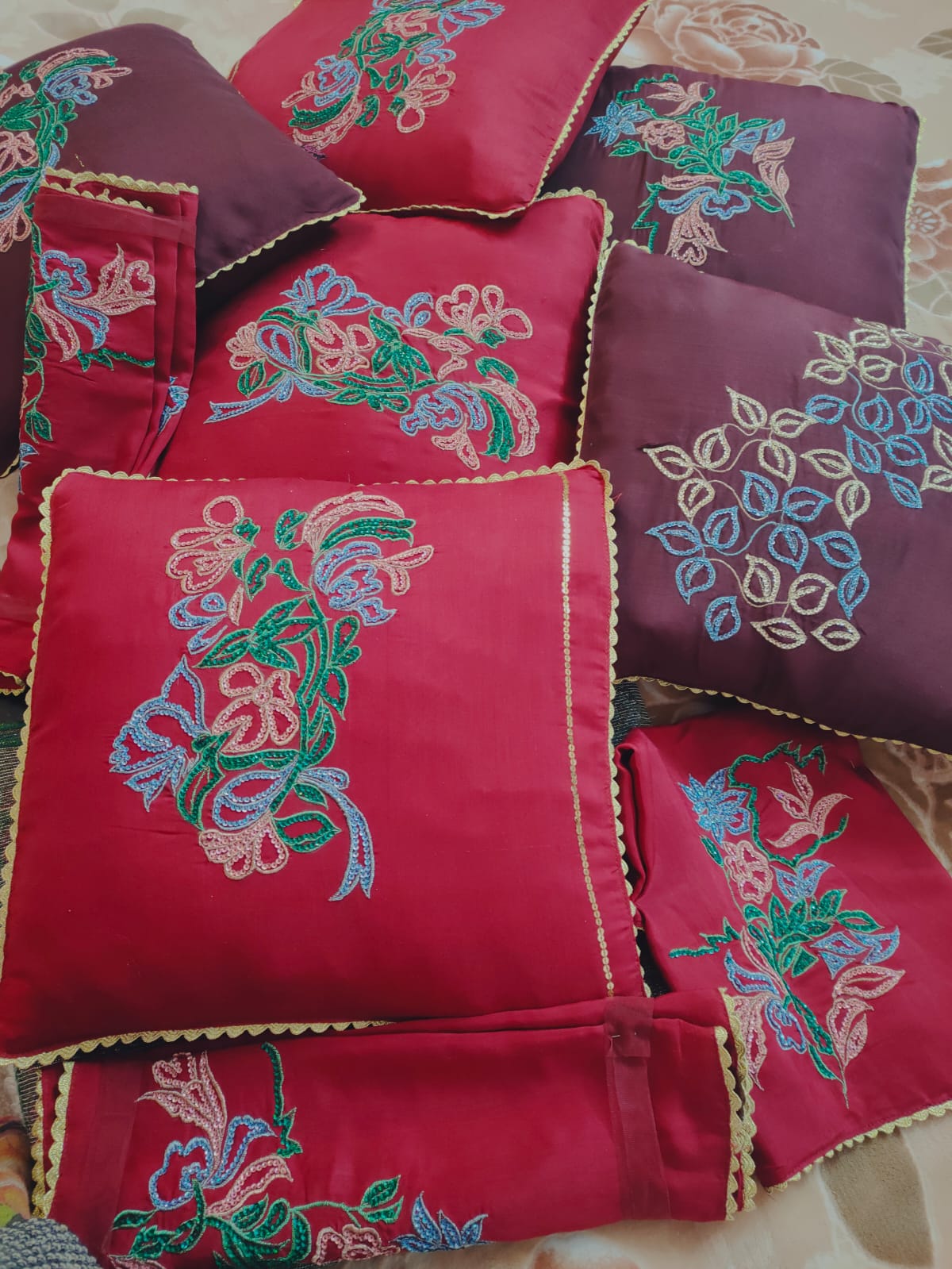 Silk Cotton Cushion with Rao Silk & Sequence Work – Premium Decorative Cushion