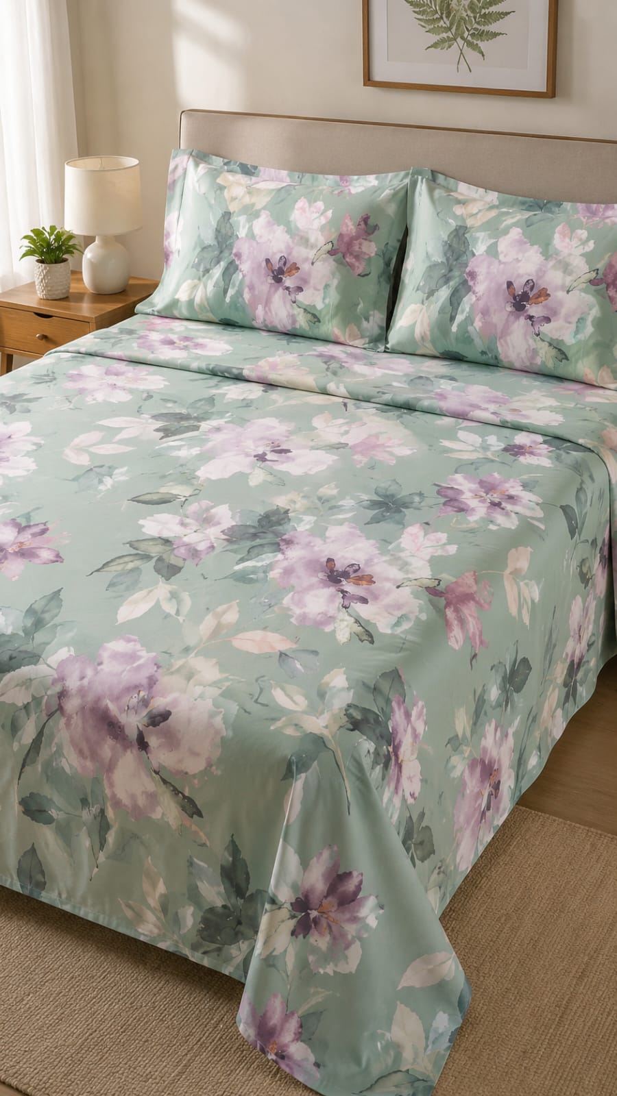 Sage Bloom Satin Bedsheet Set