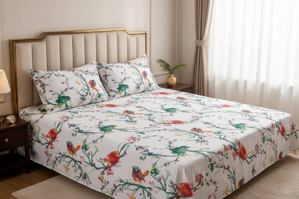 Tropical Bird Satin Bedsheet Set