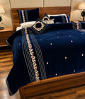 Midnight Navy Floral Embroidered Velvet Bridal Set