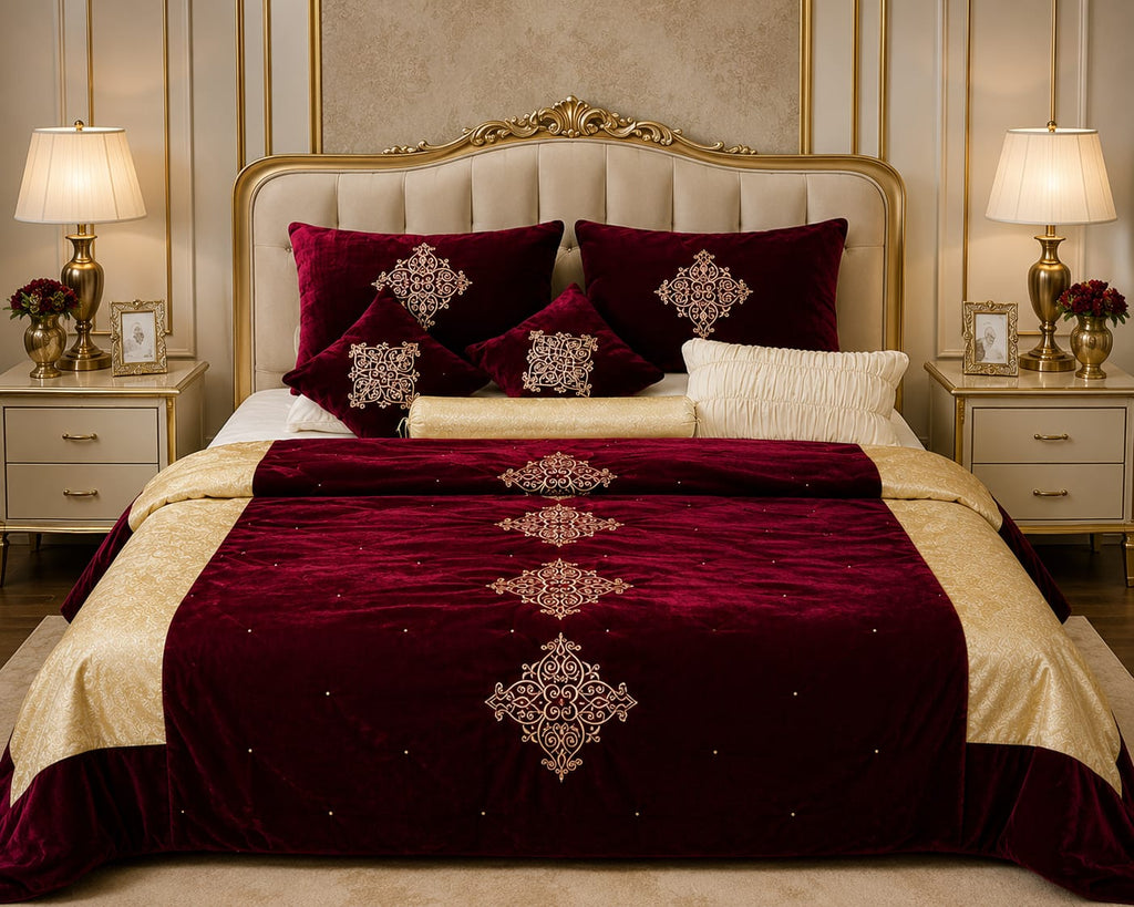 Burgundy Royale Embroidered Velvet Bridal Set