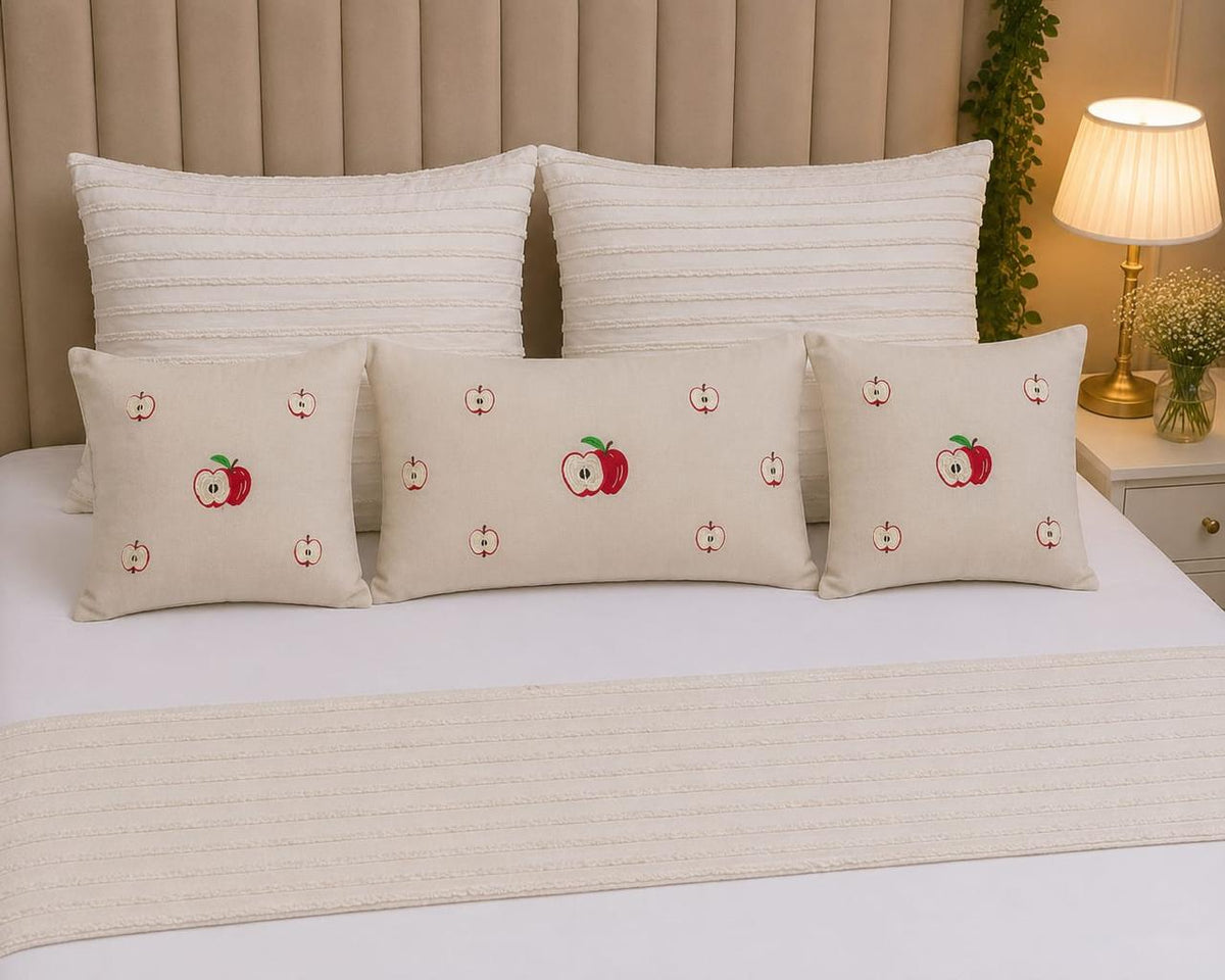 Signature Handcrafted Apple Embroidered Set (Bedsheet Optional)