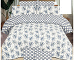 Pure Cotton Summer Bedsheet – Slate Blue Floral & Check Print