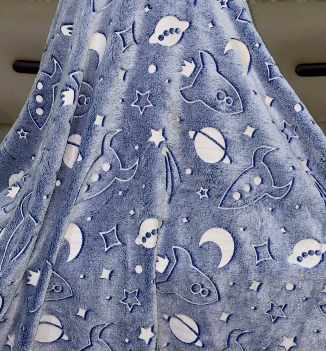 Space Rocket Glow Fleece Blanket – Blue