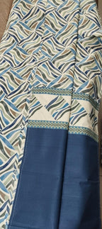Coastal Blue Geometric Border Pure Premium Cotton Bedsheet Set