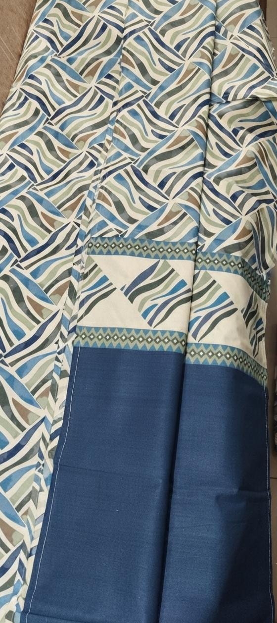 Coastal Blue Geometric Border Pure Premium Cotton Bedsheet Set