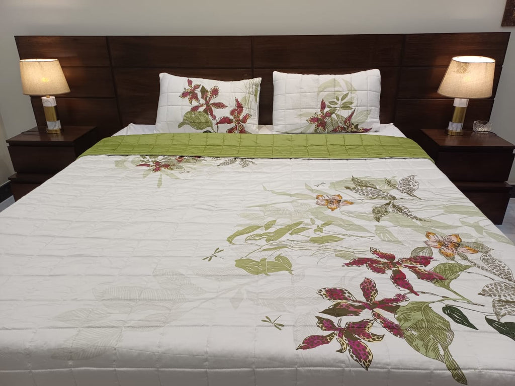 Orchid Garden Printed sattin Bedsheet Set -