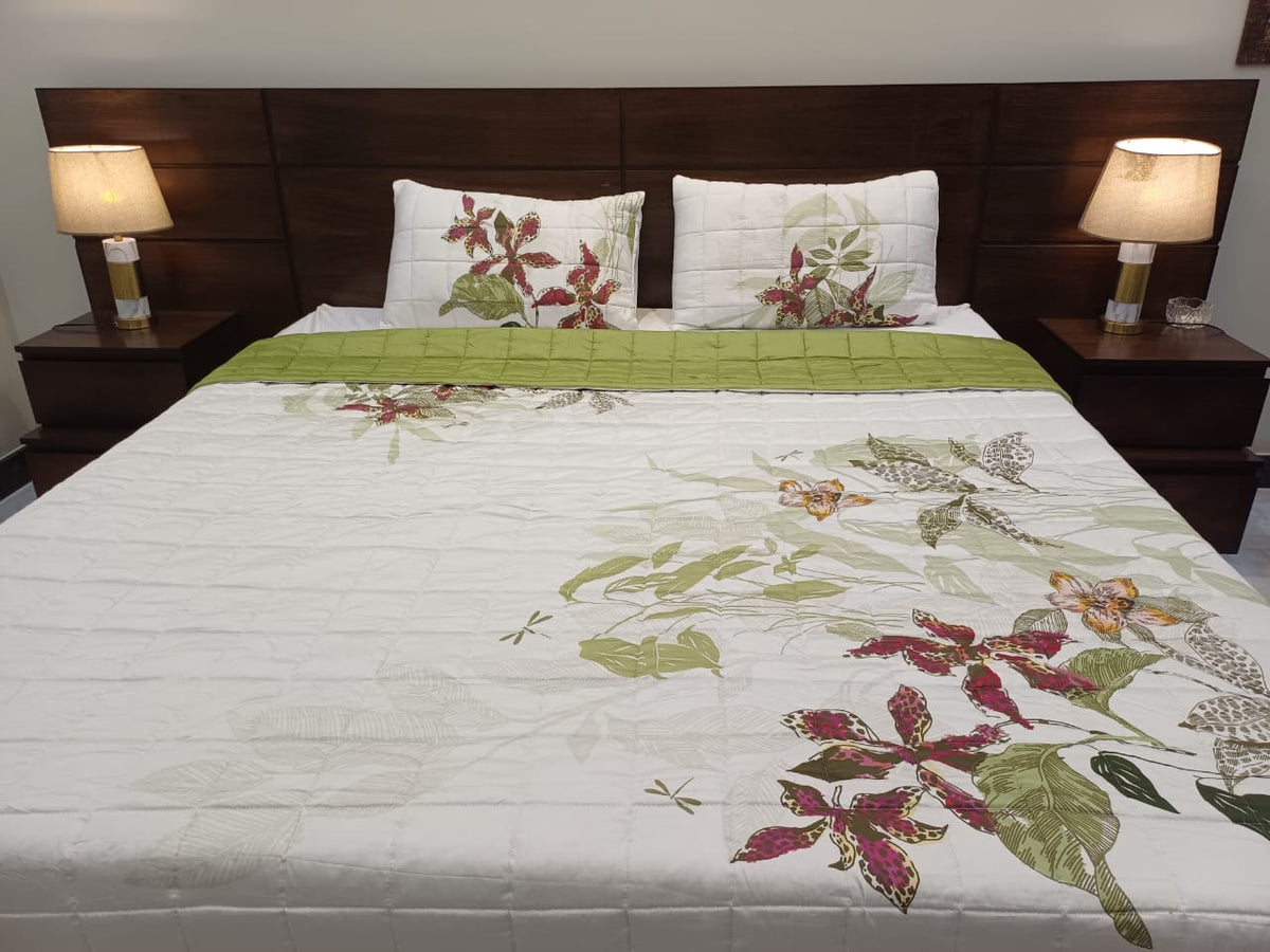 Orchid Garden Printed sattin Bedsheet Set -
