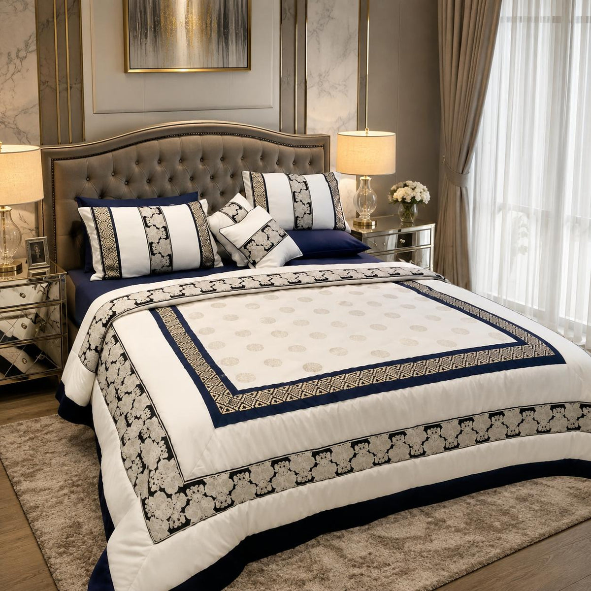 Luxury Embroidered 8pcs Comforter Set – Premium Soft Bedding with Matching Shams.