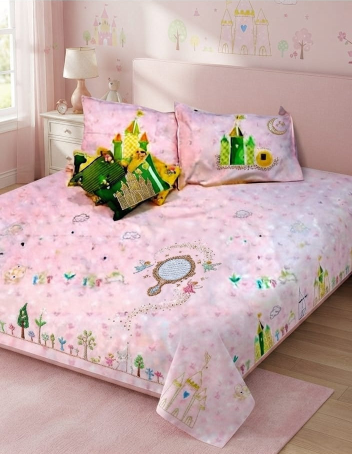 Embroidered Pure Cotton King Bedsheet Set with 2 Pillow Covers