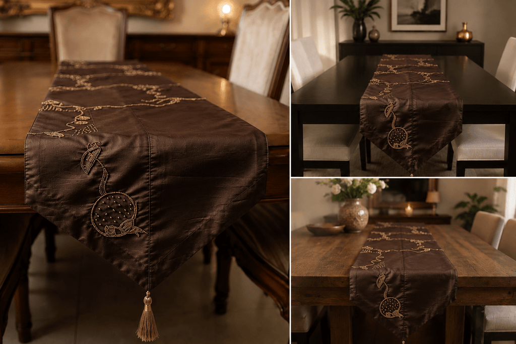 Beaded Tulip Silk Table Runner — with Tassel Detail - Hina Beddings