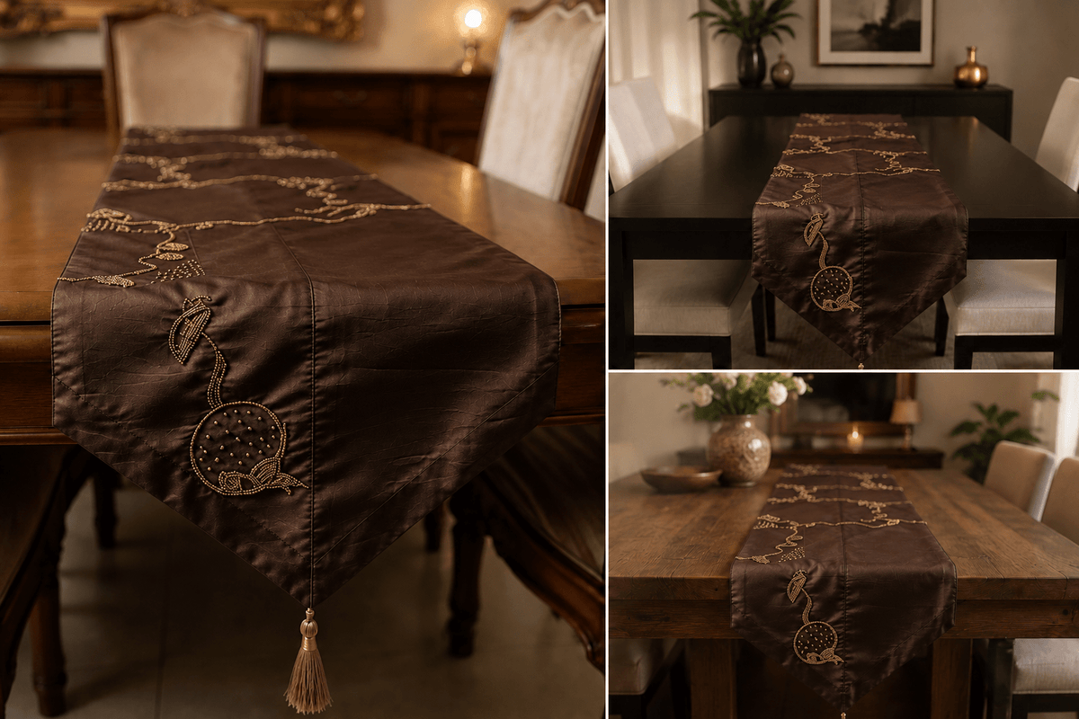Beaded Tulip Silk Table Runner — with Tassel Detail - Hina Beddings