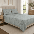 Botanical Sketch Satin Bedsheet Set - Hina Beddings