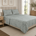 Botanical Sketch Satin Bedsheet Set - Hina Beddings