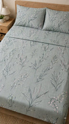 Botanical Sketch Satin Bedsheet Set - Hina Beddings