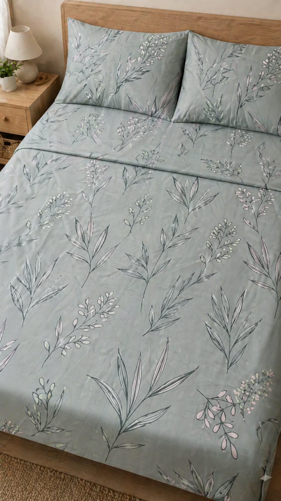 Botanical Sketch Satin Bedsheet Set - Hina Beddings