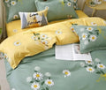 Butter Yellow & Sage Green Floral Winter Cotton Duvet Cover Set - Hina Beddings