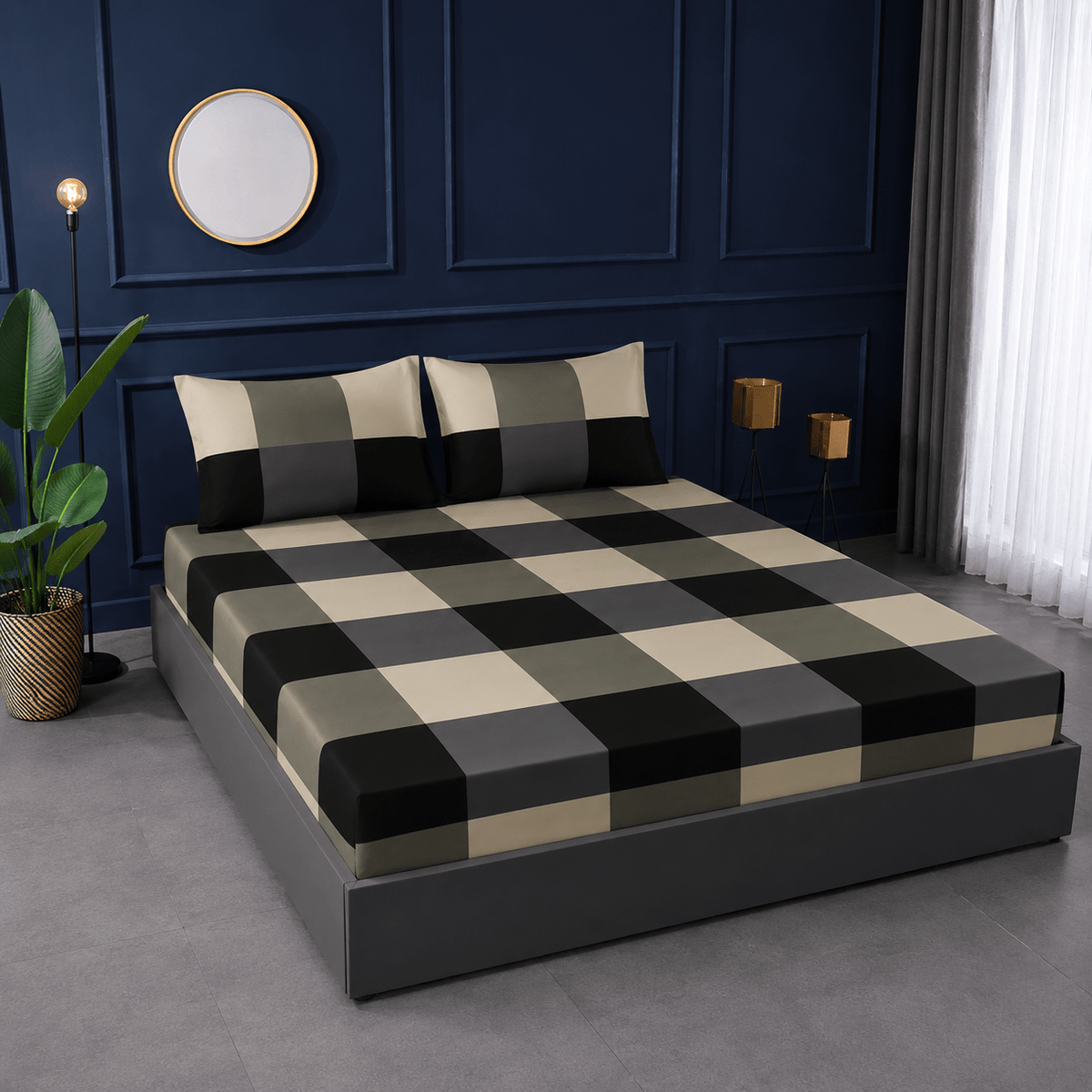 Classic Check – MicroCotton King Bedsheet (3pc) - Hina Beddings