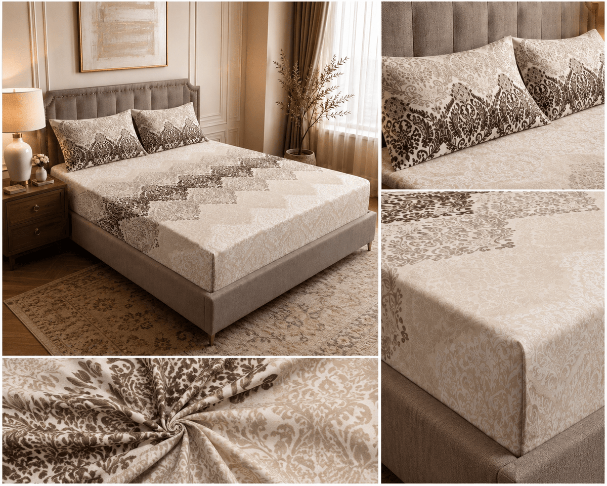 Elan Heritage Fitted Cotton Bedsheet Set (3 pcs-king) - Hina Beddings