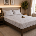Elegant Grey Botanical Cotton Satin Bedsheet 🌿 - Hina Beddings