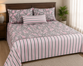 Pure Cotton Pink & Grey Floral Stripe Bedsheet
