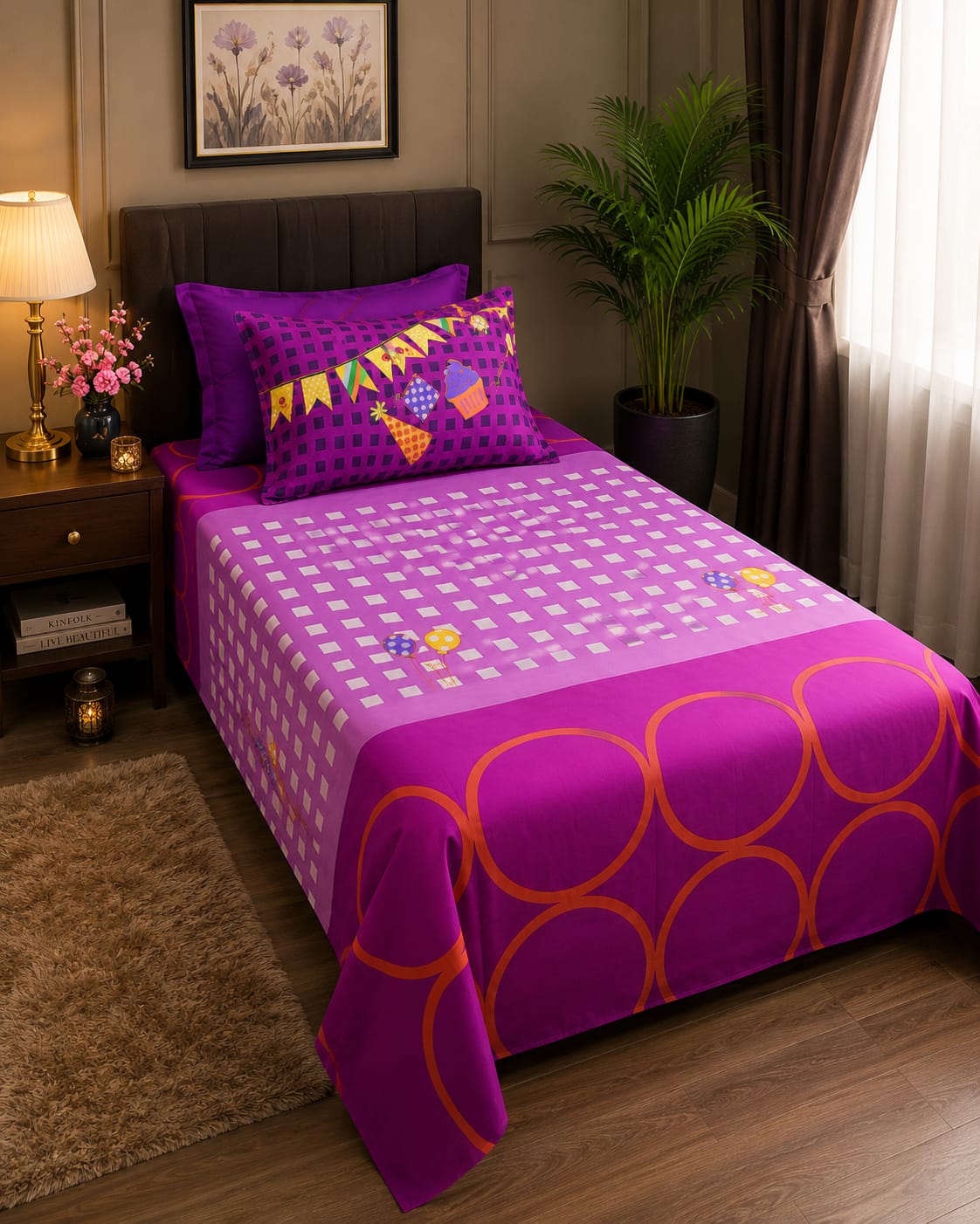 Girls’ Embroidered Pure Cotton Single Bedsheet Set - Hina Beddings