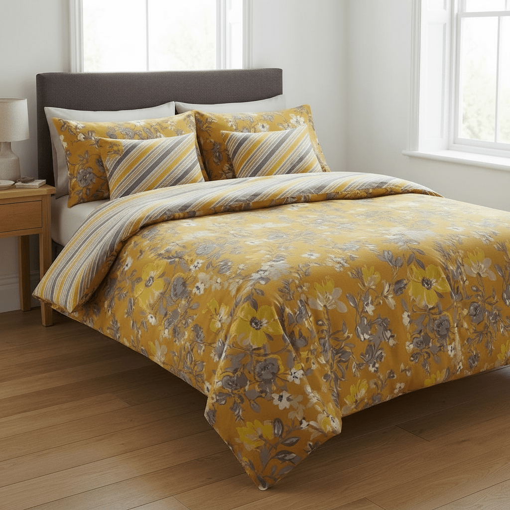 Golden Bloom Pure Cotton Floral Bedding - Hina Beddings