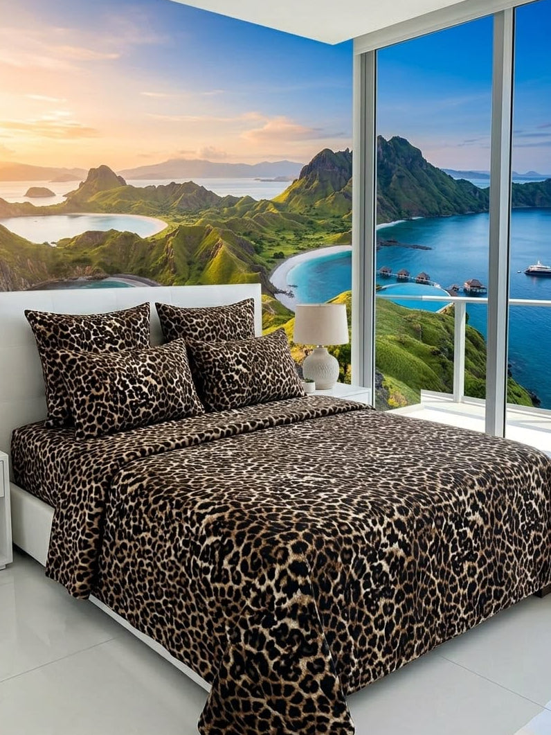 Golden Leopard Printed pure Cotton Bedsheet Set - Hina Beddings