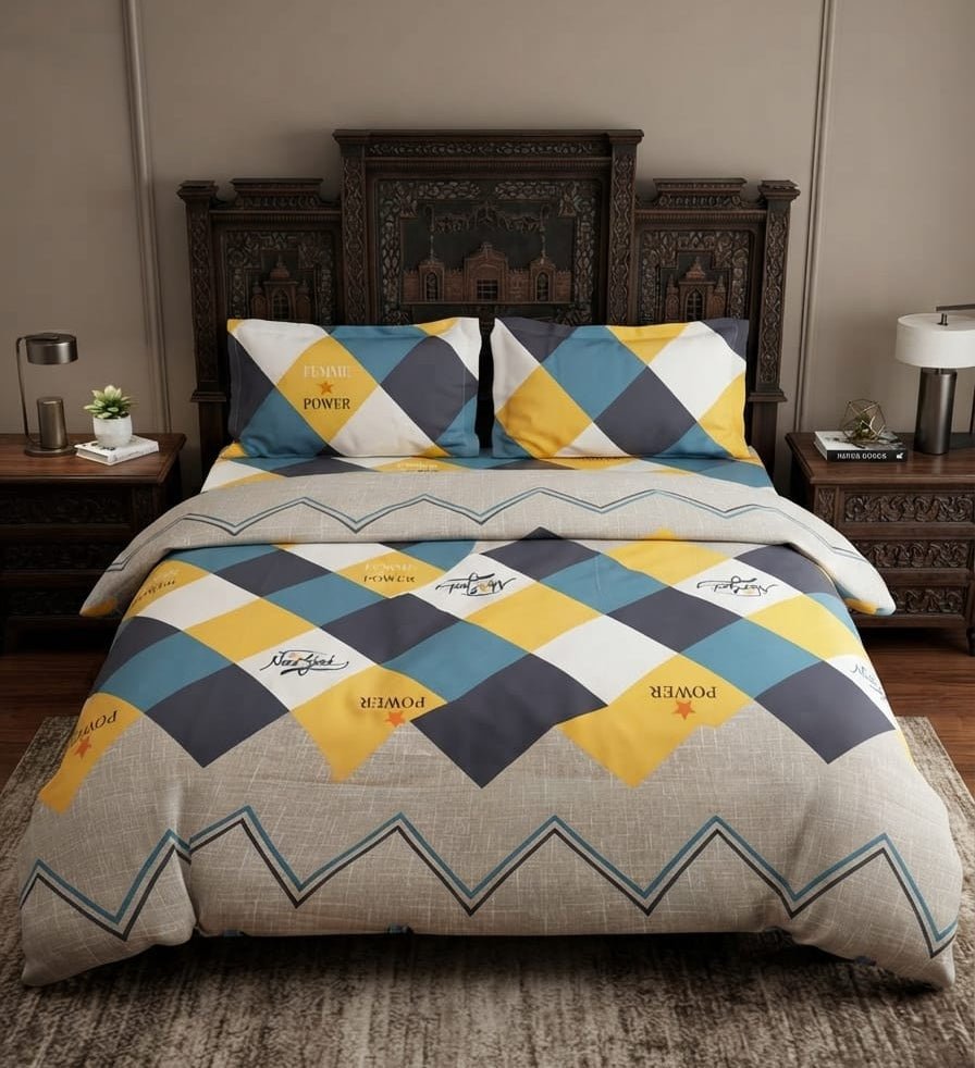 Grey Geometric King Winter Cotton Duvet Cover Set - Hina Beddings