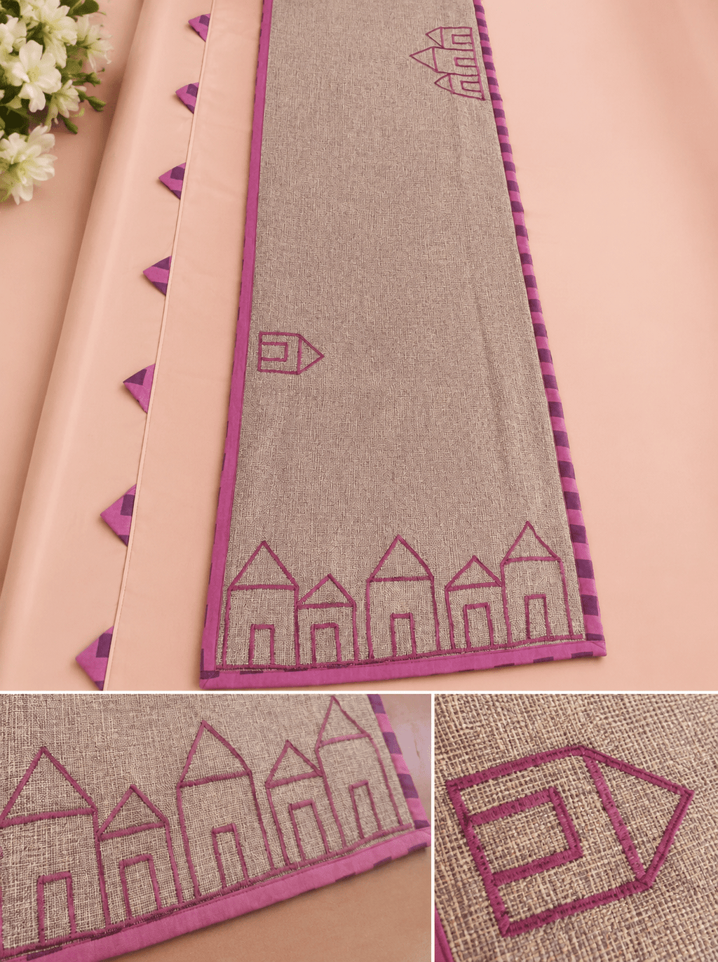Lavender Embroidered Multipurpose Runner - Hina Beddings