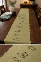Linen Sketch Embroidered Table Runner — Cotton Jute - Hina Beddings