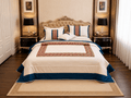 Luxury White with Navy Blue & Floral Accent Border - Hina Beddings