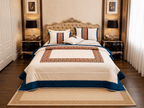 Luxury White with Navy Blue & Floral Accent Border - Hina Beddings