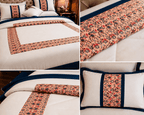 Luxury White with Navy Blue & Floral Accent Border - Hina Beddings