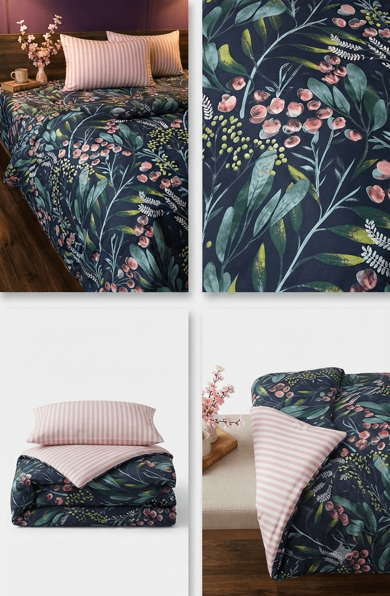 Midnight Blossom Floral pure cotton Bedding Set - Hina Beddings