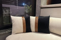 Modern Black & White Decorative Cushion Cover with Faux Leather Accent - Hina Beddings