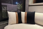 Modern Black & White Decorative Cushion Cover with Faux Leather Accent - Hina Beddings