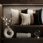 Modern Black & White Decorative Cushion Cover with Faux Leather Accent - Hina Beddings