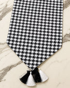Modern Houndstooth Runner & Cushion Set — Jute with Gold Leather Trim - Hina Beddings