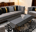 Modern Houndstooth Runner & Cushion Set — Jute with Gold Leather Trim - Hina Beddings