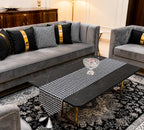 Modern Houndstooth Runner & Cushion Set — Jute with Gold Leather Trim - Hina Beddings