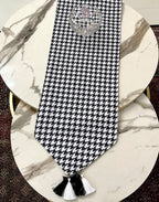 Modern Houndstooth Runner & Cushion Set — Jute with Gold Leather Trim - Hina Beddings