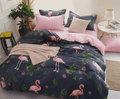 Navy Blue & Pink Flamingo Winter Cotton Duvet Cover Set - Hina Beddings